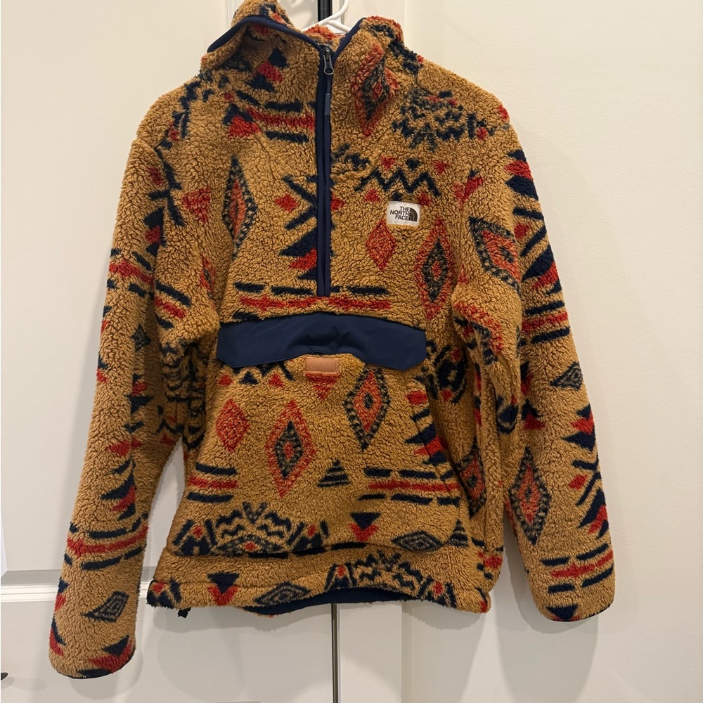 The North Face Brown and Red Geometric Fleece Jacket